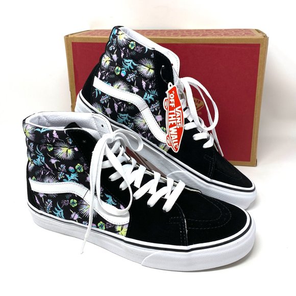 Vans SK8-HI Paradise Floral Black Suede Shoes White Out Sole Men's VN0A32QG3VD - Picture 6 of 9